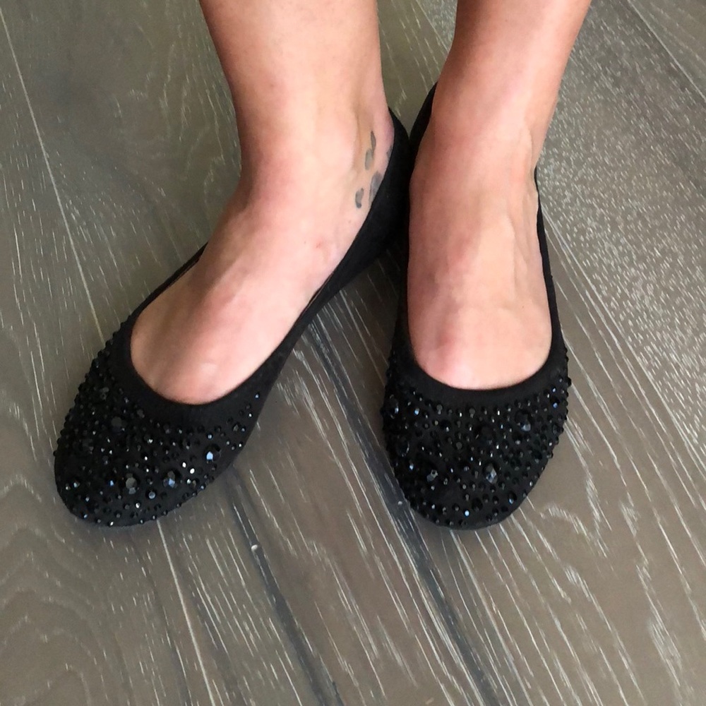 Black sparkle flats size 8